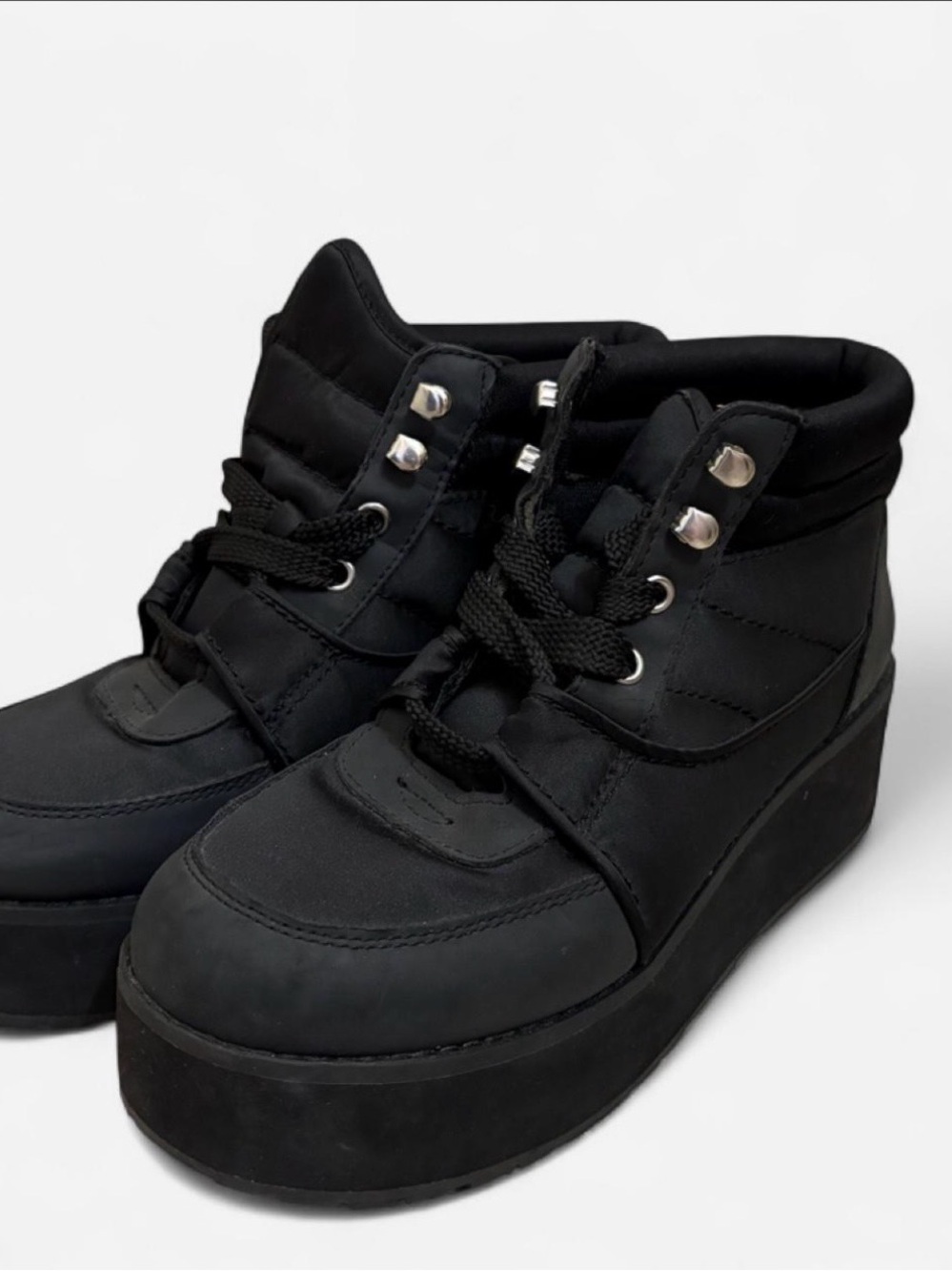 Divided Black Platform Lace-Up Ankle Boots